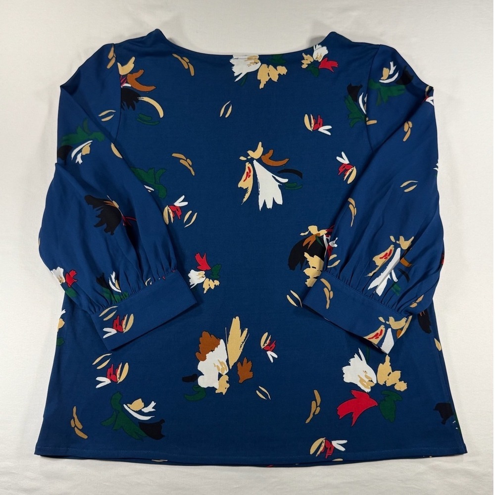 The Limited Blue Abstract Floral 3/4 Puff Sleeve Blouse Top Medium